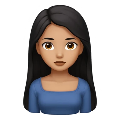 A deep skin girl (deep skin is caramel color not dark) with long black hair swept TO THE FRONT and a square neckline shirt and brown eyes sticker