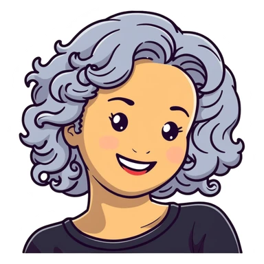 smiling 50 year old lady with silver curly hair sticker