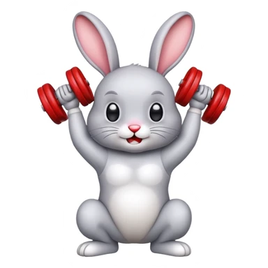 
I want an emoji of a rabbit lifting dumbbells, with the dumbbells being red. sticker