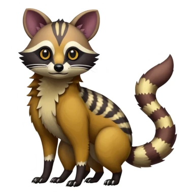 Rare warm-colored exotic edgy epic aesthetic gloomy spooky dark modern colorful cyber-Genet-Trico-Tanuki-Dingo-Civet-species-Fakemon-hybrid-creature, with beautiful intricate markings, full body sticker