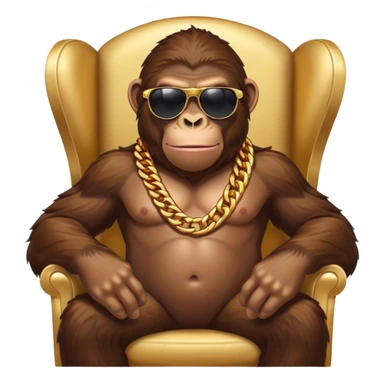 ape with big golden chain on the neck wearing sunglasses sitting in the armchair sticker