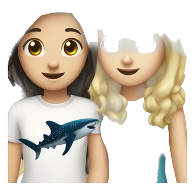 Blonde girl and brunette girl petting a whale shark  sticker
