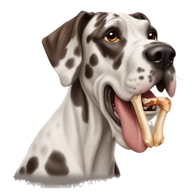Great Dane spotted with brownish red color holding bone in mouth sticker