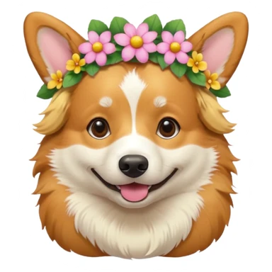 Corgi dog wearing a flower crown sticker