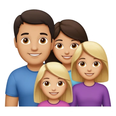 Familia de 4 personas sonriendo: Hombre gordito pelo oscuro, Mujer pelo cafe, hija 1 pelo mono e hija 2 pelo oscuro.sólo 4 personas. sticker