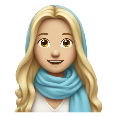smiling girl with long blonde hair and light blue scarf loosely covering head  sticker