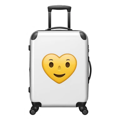 white suitcase with handle and wheels, front view, emoji style sticker