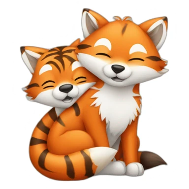 little fox hugging a little tiger sticker