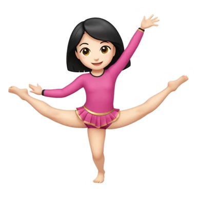A high-resolution, detailed emoji of a cute, expressive character doing a full front split (left leg forward, right leg back). The character has a round, soft face with big sparkling eye sticker