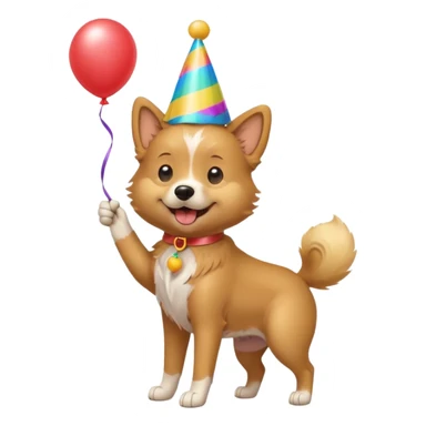 A dog wearing a party hat, wagging its tail while holding a tiny balloon.

















 sticker