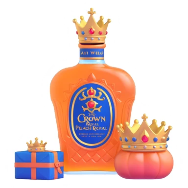 Crown Royal Peach whisky bottle with peach-colored bag and gold crown sticker