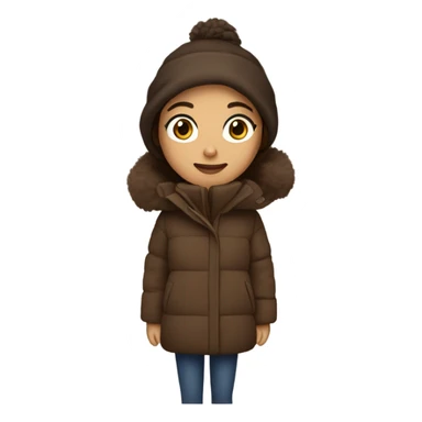 Brunette with a puffy brown winter coat  sticker