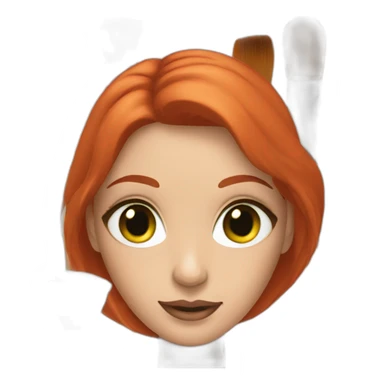 Red hair woman with makeup brushes, green eyes sticker