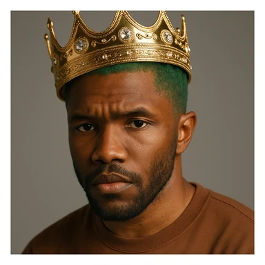 detailed portrait of Frank Ocean with green hair wearing Kendrick Lamar's crown sticker