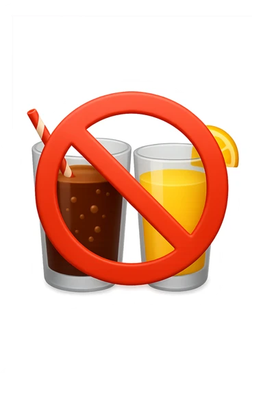 emoji 3d stile iphone che rappresenta un bicchiere di coca cola e di succo di frutta con un divieto sopra 3d sticker