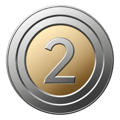 Emoji icon of a metal coin with engraved number 2, minimalist style, isolated, only metal color sticker
