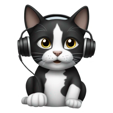 Black and white Cat with headphones sticker