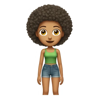 Girl with tan light skin green tube top and denim shorts on and a orange curly Afro sticker