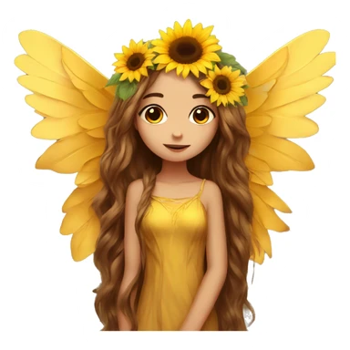 big wings, sunflower, Beautiful, fairy, gold, brown, long hair sticker