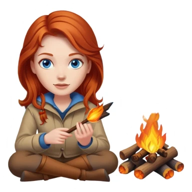 Redhead woman with blue eyes beside campfire sticker