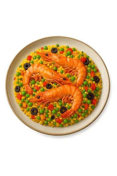 Riso Freddo stile Paella con Mazzancolle in un piatto sticker