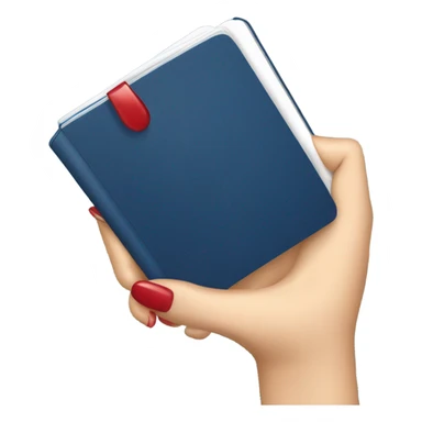 a female hand with a red manicure holds a dark blue notepad sticker
