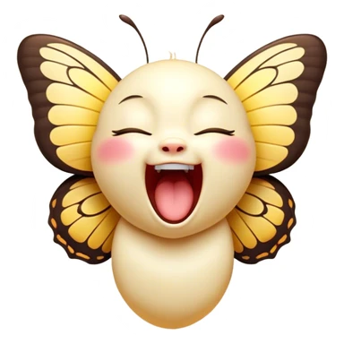 Cinematic Adorable Yawning Butterfly Portrait Emoji, Head tilted slightly with a dramatic, wide-open yawn, showcasing a delicate, softly fluttering body with gently drooping wings and sleepy, half-closed eyes, Simplified yet irresistibly cute features, highly detailed, glowing with a soft, cozy luminescence, high shine, relaxed yet expressive, stylized with a dash of whimsical floral charm, soft glowing outline, capturing the essence of a drowsy butterfly that appears ready to rest its wings for a nap! sticker