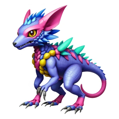  colorful modern cyber-Fakémon-Digimon-Trico-Vernid-creature (full body) sticker