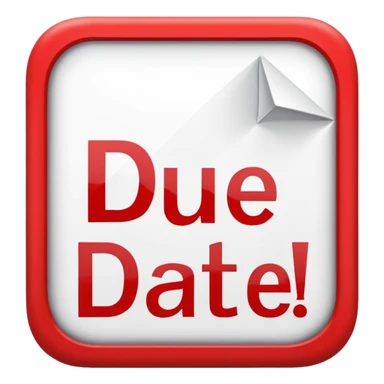 Letters “due date” on a red square  sticker