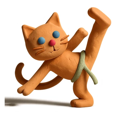 claymation style cat performing capoeira sticker