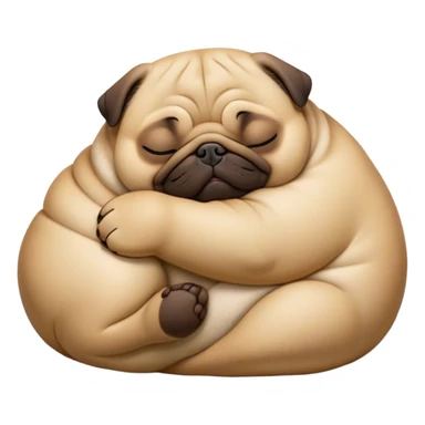 Cinematic Meme-Worthy Chubby Sleeping Fawn Pug Portrait Emoji, Head resting peacefully with a contented smile, showcasing a delightfully chubby build and a luxuriously soft fawn coat, eyes shut in a serene nap, Simplified yet hilariously adorable features, highly detailed, glowing with a soft, drowsy light, high shine, relaxed and utterly lovable, stylized with an air of playful laziness, bright and heartwarming, soft glowing outline, capturing the essence of a comically sleepy companion, so meme-worthy it feels like it could instantly become the next viral sensation of adorable slumber! sticker