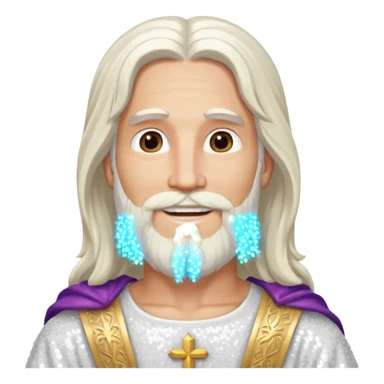 Jesus, Son of God from Gods and Goddesses with long white hair and beard, white sequin outfit sticker