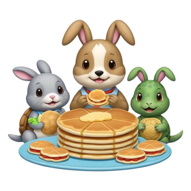 A seal, dog, bunny and turtle together eating pancakes sticker