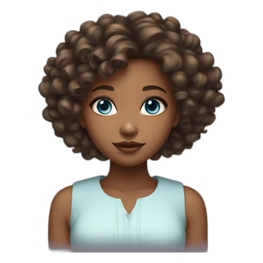 African American girl with blue eyes, shoulder length curly hair, full lips and square shaped head sticker