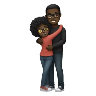 A dark black boy hugging a light black girl with glasses sticker