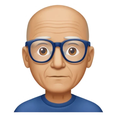 homme de 60 ans crane rasé avec lunette moture bleu marine sticker