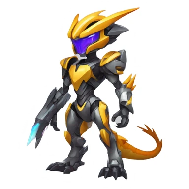 Colorful Edgy Chibi WarGreymon-Velociraptor-Genesect-Fakémon-Pokémon wearing a with a futuristic visor-helmet And Mecha-suit Full Body sticker