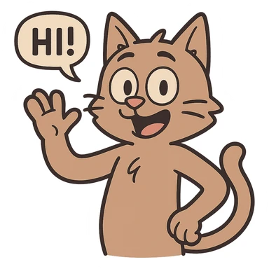 a cat waving and saying hi, friendly, simple, clear expression, cartoon style sticker