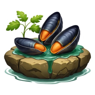 Moule accroché a un rocher avec des algues sticker