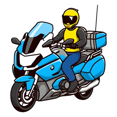 blue BMW RT1200 touring motorcycle with rider sticker