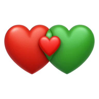 two hearts orbiting around each other. one is red, the other is green sticker