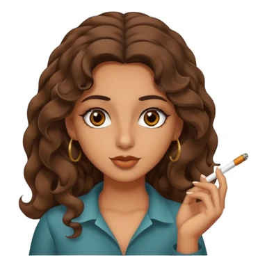 Arab girl tanned but not too tanned, wavy thick hair, brown eyes, smoking a blunt sticker