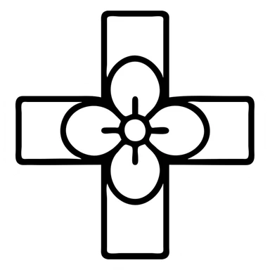 grey flower cross, outlined style, clean lines sticker