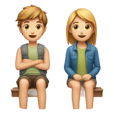 A girl and a boy sitting opposite faced sticker