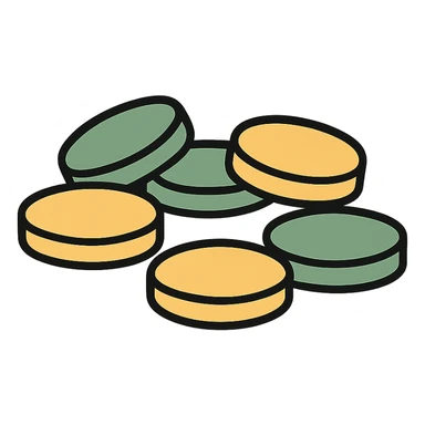 pile of coins not stacked, minimalistic, green gold and white color scheme, clean lines sticker