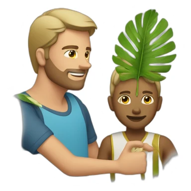 fanning a man with palm leaves sticker