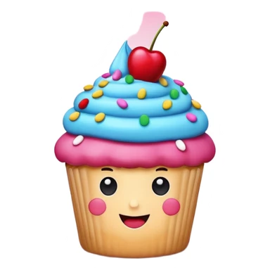 A 3D cartoon cupcake advertisement poster hanging on a wall, visible border, flat lighting, Memoji-style. sticker