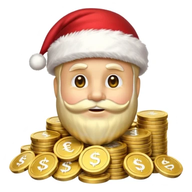 A confident rich emoji face wearing a Santa hat, money stacks, casino vibe, New Year theme, premium 3D emoji style, sharp details, no text, isolated on transparent background sticker