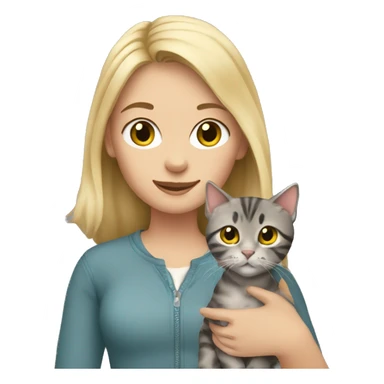 Blonde girl holding a gray tabby cat sticker