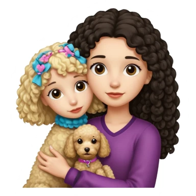 Ludo (ragazza mora capelli lisci lunghi) che abbraccia il suo cane leone (un barboncino biondo) sticker